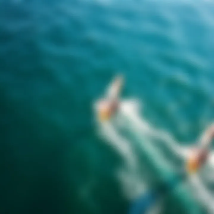 Dynamic Motion Over Isolated Waters Aerial view of windsurfers gliding across isthmus waters