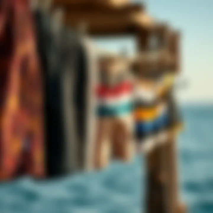 Diverse Styles of Board Shorts Diverse styles of board shorts hanging on a clothesline