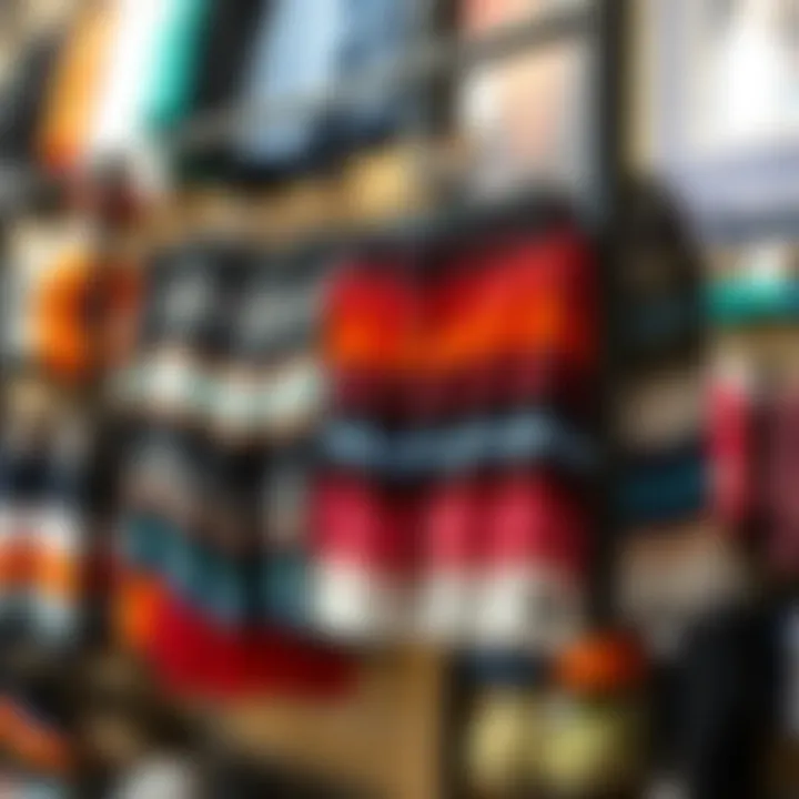 Affordable Board Shorts Selection A selection of affordable board shorts at a retail store