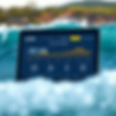 Innovative Technology in Surf Forecasting Technology in surf forecasting, showcasing a modern surf report interface