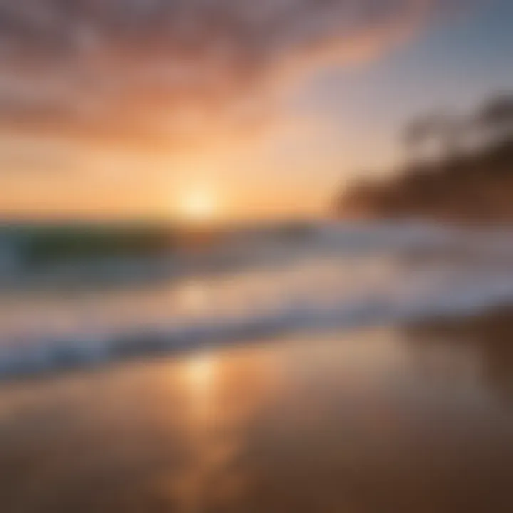 A picturesque sunset at a popular California surfing beach