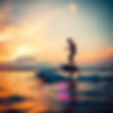 Hydrofoil Riding at Sunset Electric hydrofoiling on a sunset backdrop