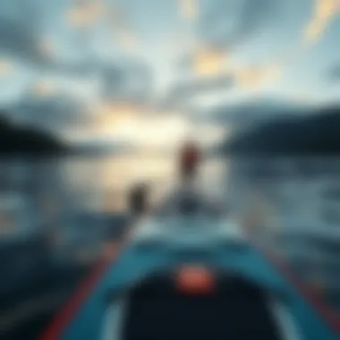 Scenic Paddle Board Adventure A scenic view of an inflatable stand up paddle board on the water