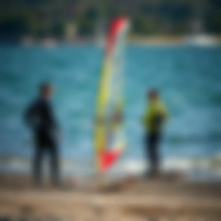 Safety measures in wing foiling demonstrated at shoreline