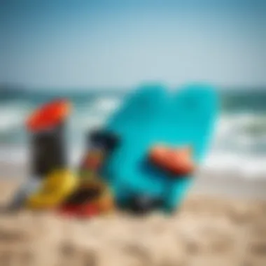 Essential Safety Gear for Boogie Boarding Safety gear for boogie boarding displayed on the beach