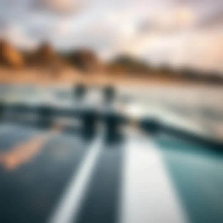 Close-up of electric surfboard features and controls