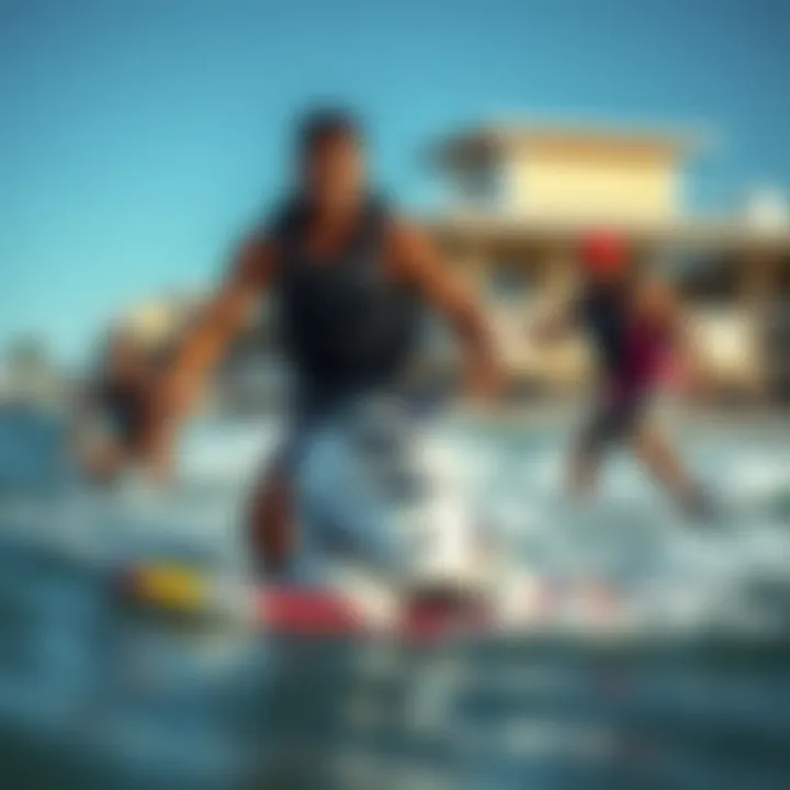 A vibrant beach community enjoying watersports