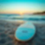 Surfboard resting on the sand at Cocoa Beach
