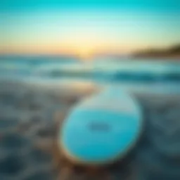 Surfboard resting on the sand at Cocoa Beach