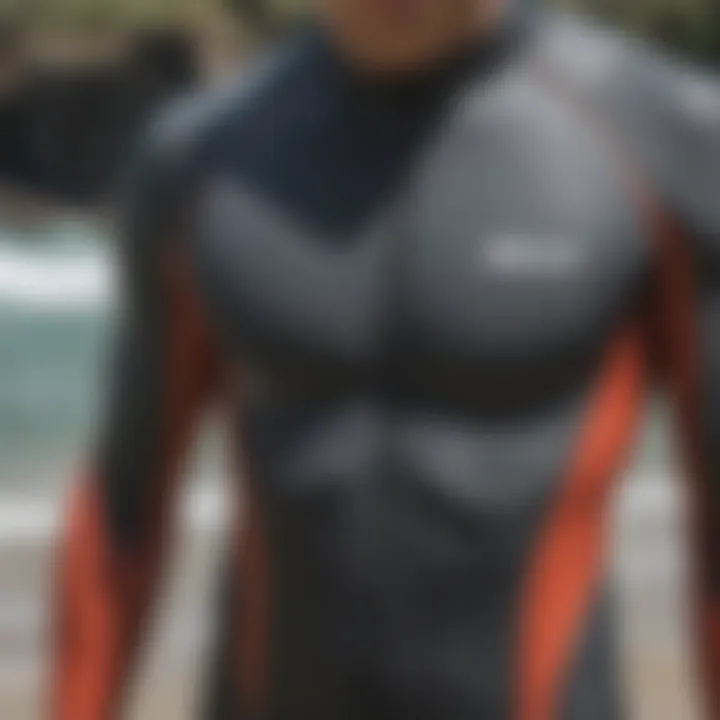 Close-up of surf suit materials demonstrating durability and flexibility.