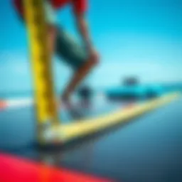 Close-up of a wakeboard measuring tape on a surface