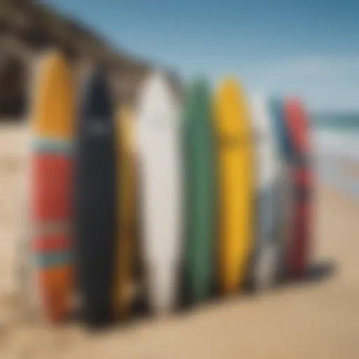 Various types of multi surfboard bags displayed on a sandy beach