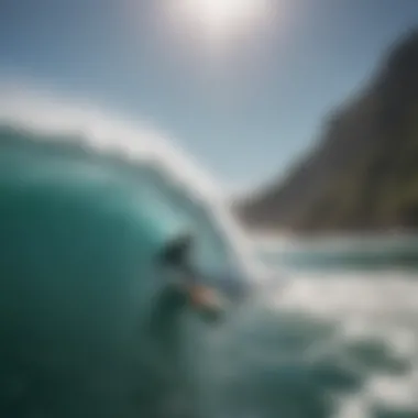 A surfer practicing safety techniques in the water