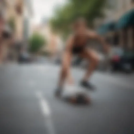 Dancer longboarder performing an elegant trick on smooth pavement