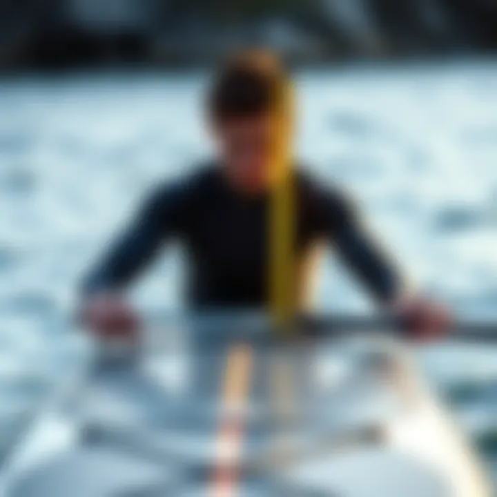 An individual measuring for the appropriate paddle board size