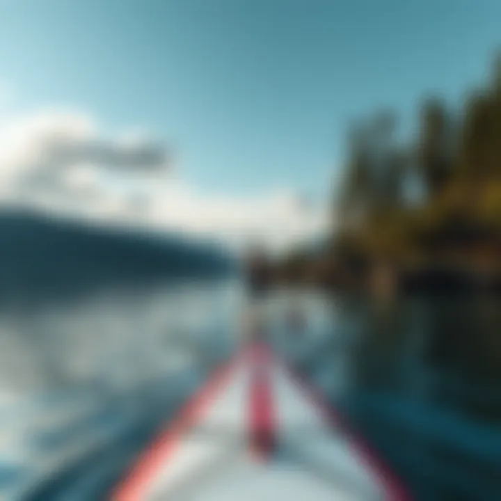 Ideal Water Conditions for Paddle Boarding A calm lake with picturesque water conditions for paddle boarding