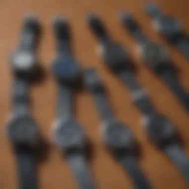 Comparison of several top surfing watch models on a table