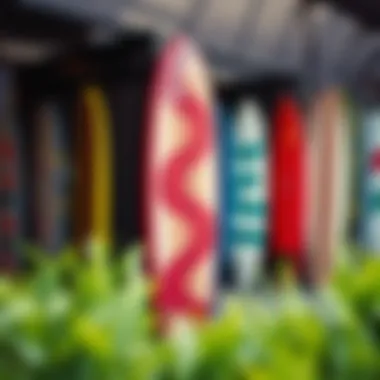 Acrylic surfboard displayed in an artistic setting