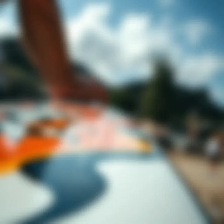 Close-up of acrylic paint techniques on a surfboard