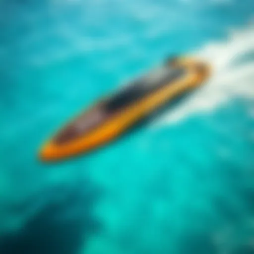 A futuristic battery-powered water board gliding over a clear blue ocean.