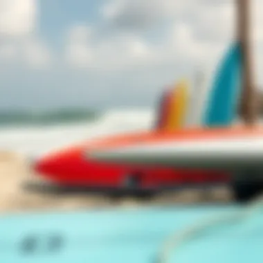 Surfboards on a Puerto Rican Beach A close-up of surfboards lined up on a Puerto Rican beach