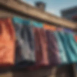 A vibrant display of boardwalk shorts in various colors and patterns.