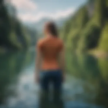 A vibrant scene of lake recreation showcasing various sunshirts with carved patterns.