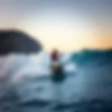 Exciting moment on a motorized surfboard riding the waves