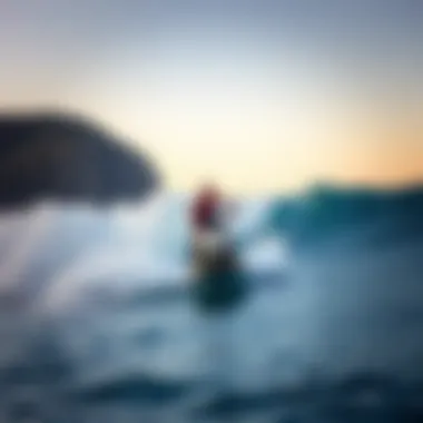 Exciting moment on a motorized surfboard riding the waves