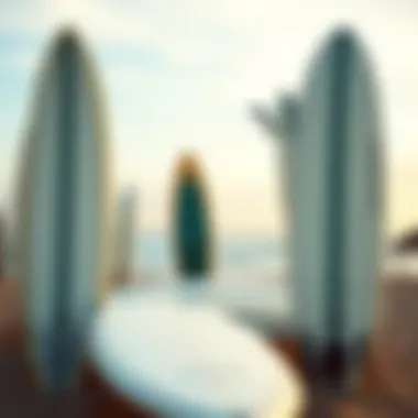 A tranquil beach setting showcasing surfboards lined up