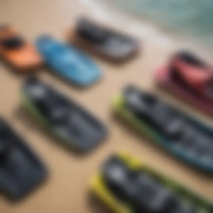 A selection of body board flippers highlighting different styles and features.