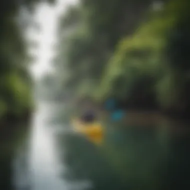 Kayakers navigating through the calm waters of Exmouth, framed by lush greenery