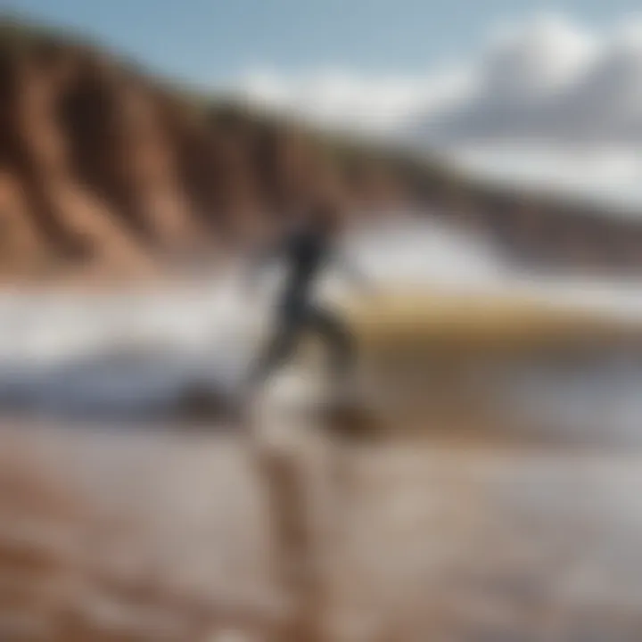 A surfer catching a wave off the sandy shores of Exmouth, showcasing the thrill of watersports