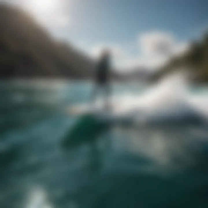 A hydrofoil surfboard gliding above water