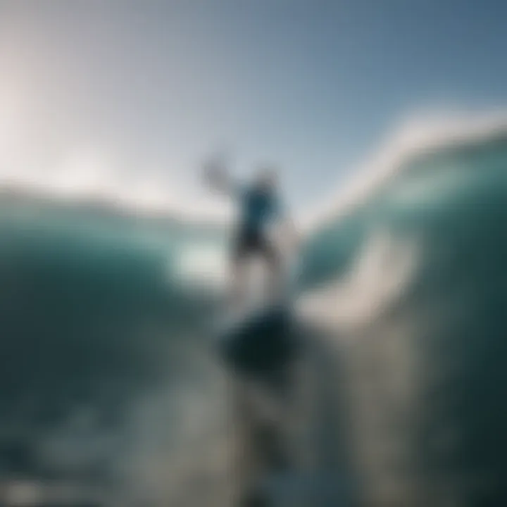 Close-up of an inflatable stand-up paddleboard on a wave