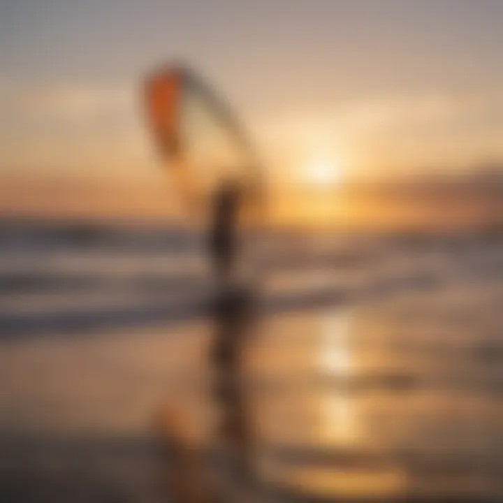 A scenic view of a popular kite surfing destination during sunset