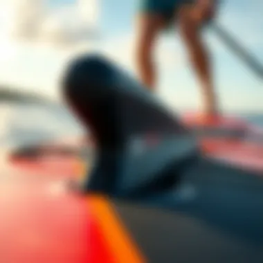 Close-up of the unique design features of a Morey paddle board