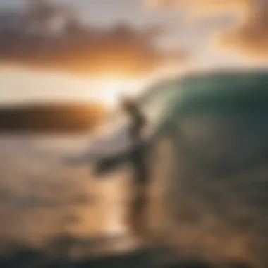 Surfer riding a wave at sunset, highlighting surf culture