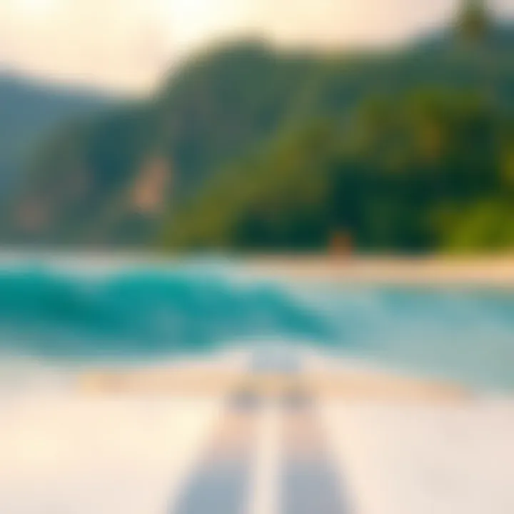 Surfboard Against Tropical Backdrop Surfboard with tropical scenery in background
