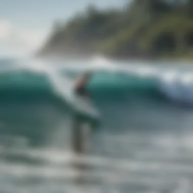 A breathtaking view of a surfer riding a wave at Jaco Beach