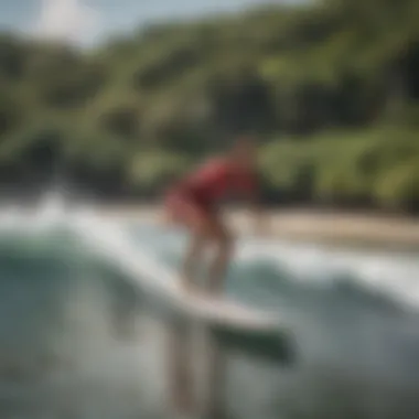 A vibrant surf school scene with learners at Playa Hermosa