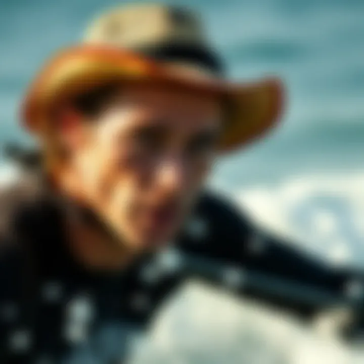 Action Shot of a Watersport Enthusiast with Quiksilver Hat Action shot of a watersport enthusiast wearing a Quiksilver hat