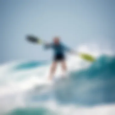 An expert paddle surfer demonstrating advanced techniques on a wave.