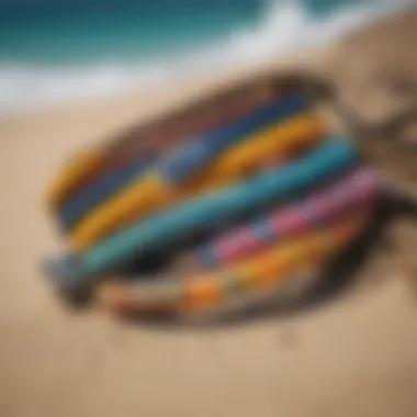 Diverse Styles of Surf Bracelets A collection of vibrant surf bracelets showcasing diverse styles and materials