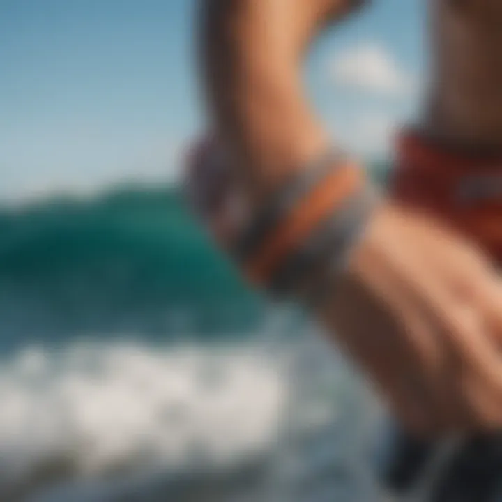 Stylish individual wearing surf bracelets while enjoying water sports