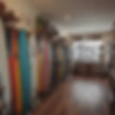 Diverse Surfing Gear Selection Surf shop interior filled with unique surfing gear