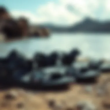 Trendy surf style sandals displayed in an outdoor setting