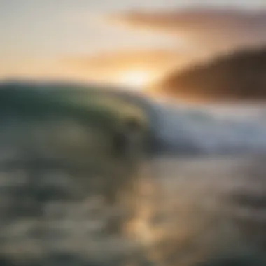 A breathtaking view of surfers riding waves at sunrise