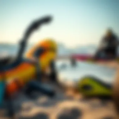Essential Surf Gear on the Shore Close-up of surfboard gear on the beach