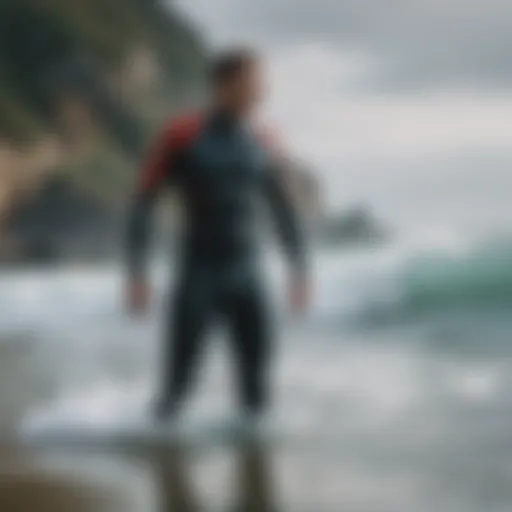 Front zip wetsuit in ocean setting